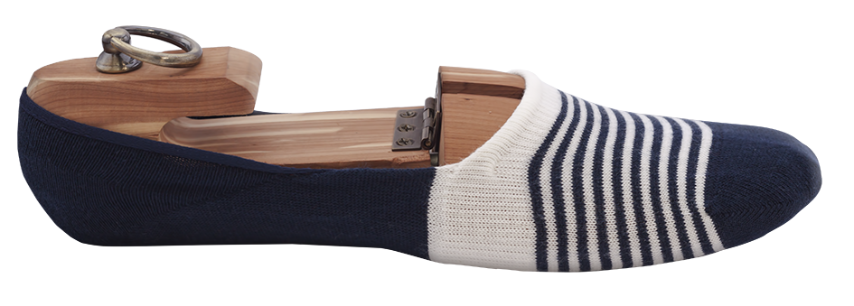 Navy Blue and White Cotton Loafer Socks for Men