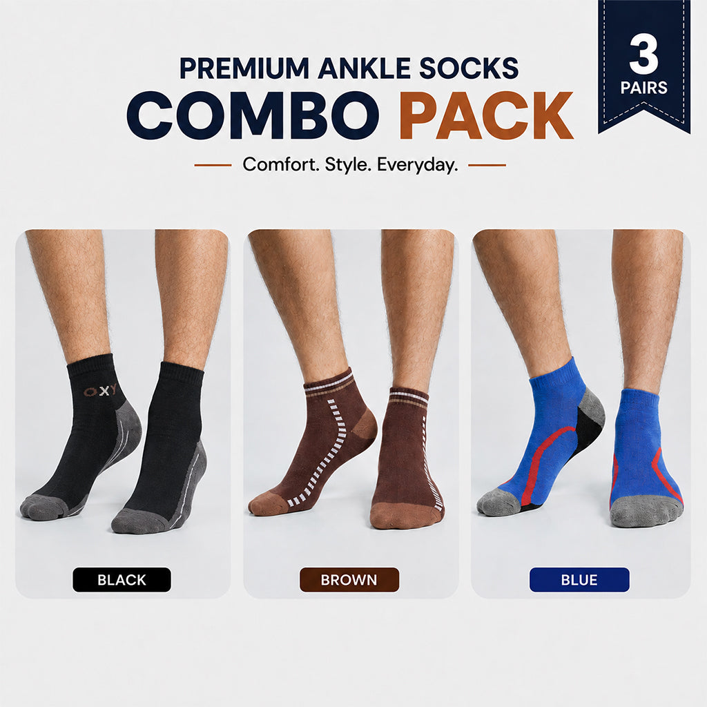 Premium Ankle Socks 3 Pair Combo Pack for Men