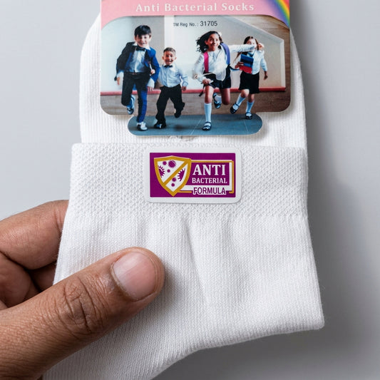 Kids School Antibacterial Ankle Socks | White