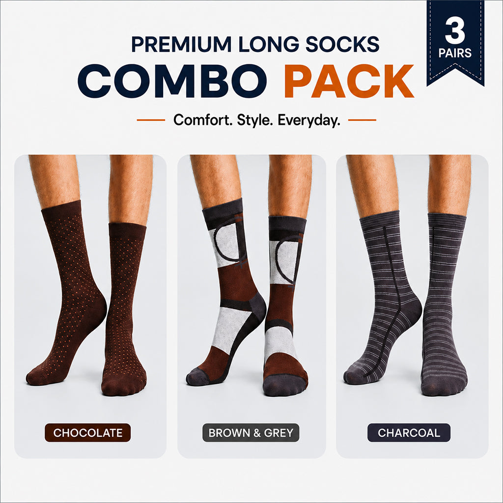 Premium Long Socks 3 Pair Combo Pack for Men
