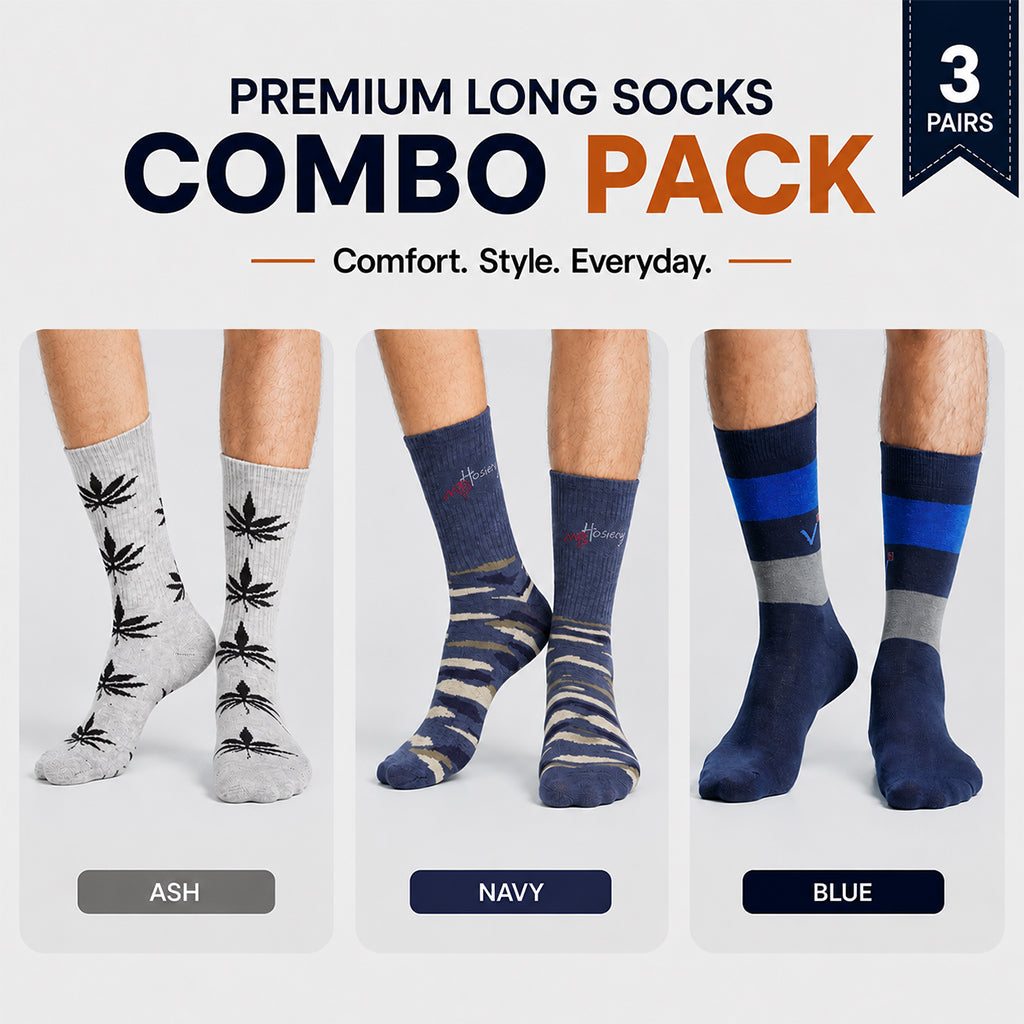 Premium Long Socks 3 Pair Combo Pack for Men