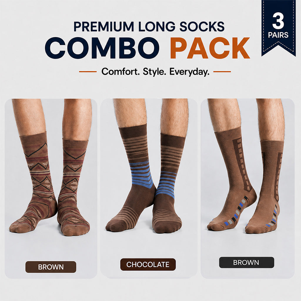 Premium Long Socks 3 Pair Combo Pack for Men