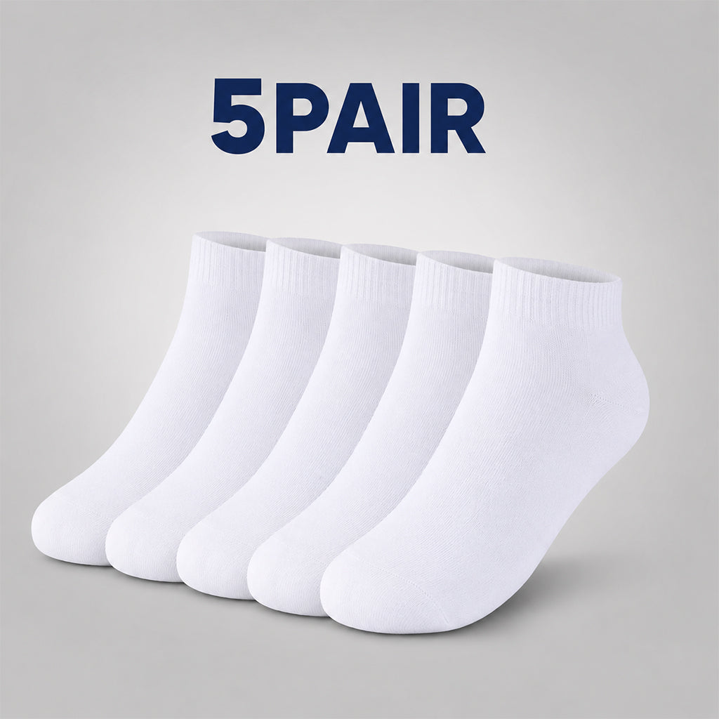 5 Pairs Combo Pack Plain White Ankle Socks