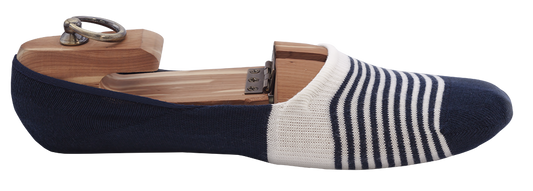 Navy Blue and White Cotton Loafer Socks for Men