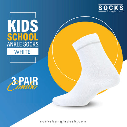 Smart Kid Combo White Ankle School Socks (3 Pairs)