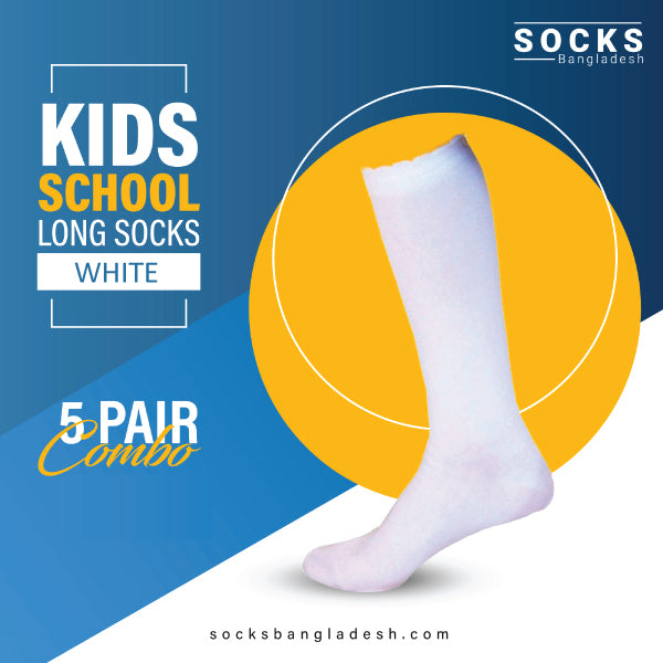 Super Saver Pack White Long School Socks (5 pairs)