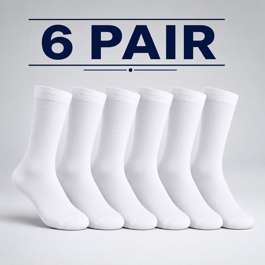 6 Pairs Combo Pack Plain White Long Socks