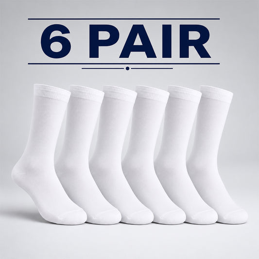 6 Pairs Combo Pack Plain White Long Socks