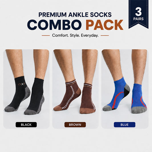 Premium Ankle Socks 3 Pair Combo Pack for Men