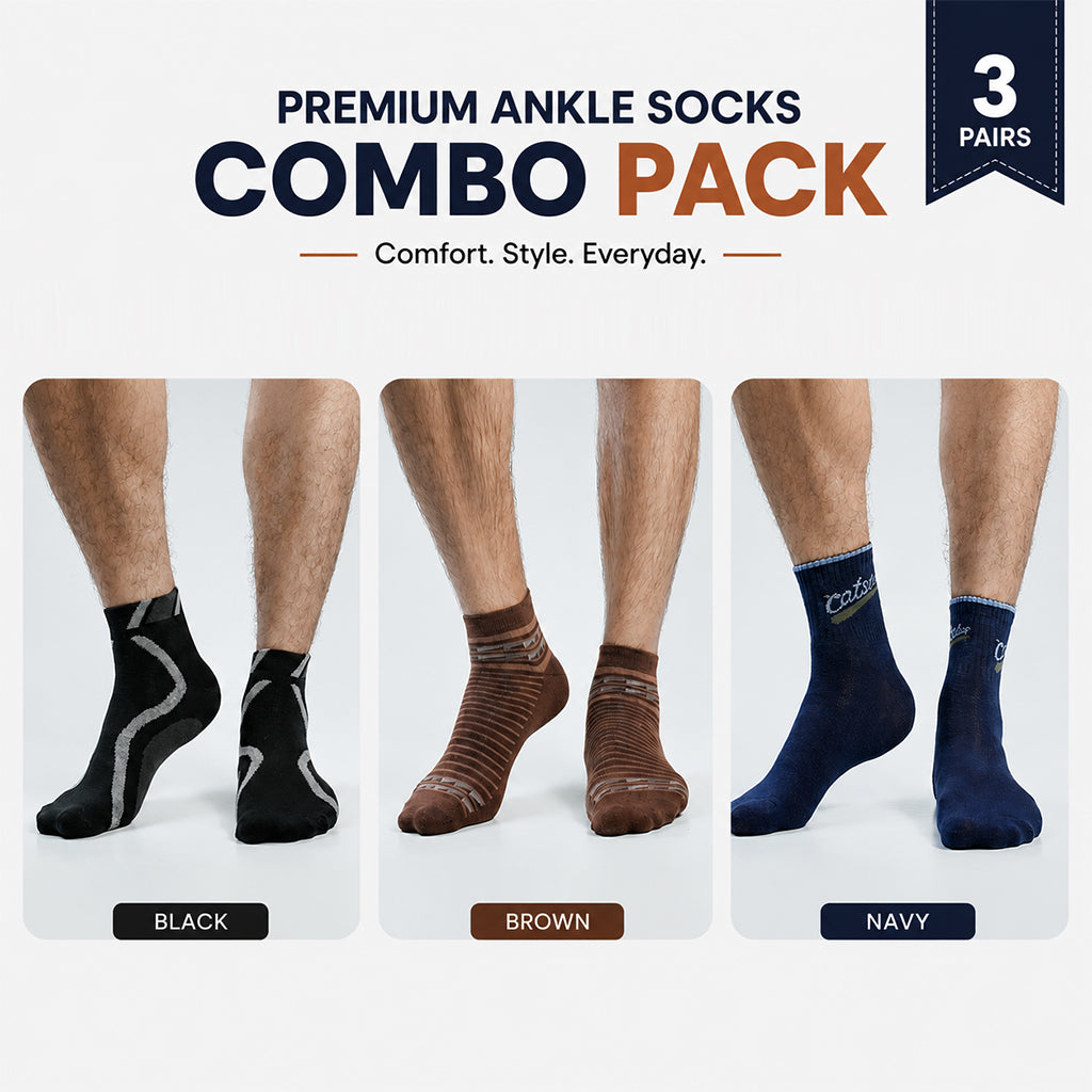 Premium Ankle Socks 3 Pair Combo Pack for Men