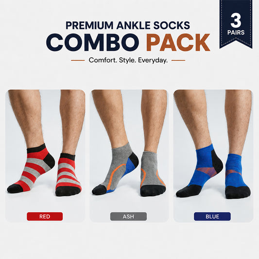 Premium Ankle Socks 3 Pair Combo Pack for Men