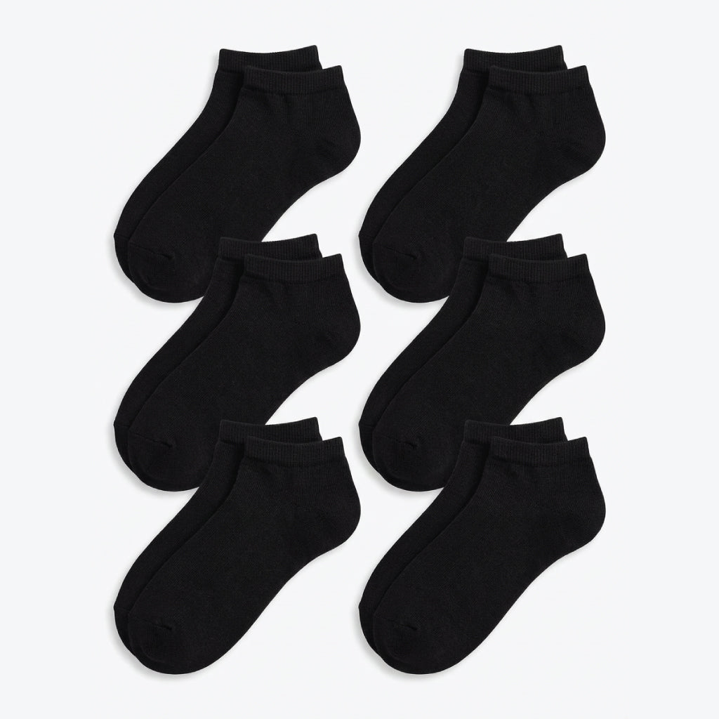 6 Pairs Combo Pack Plain Black Ankle Sock
