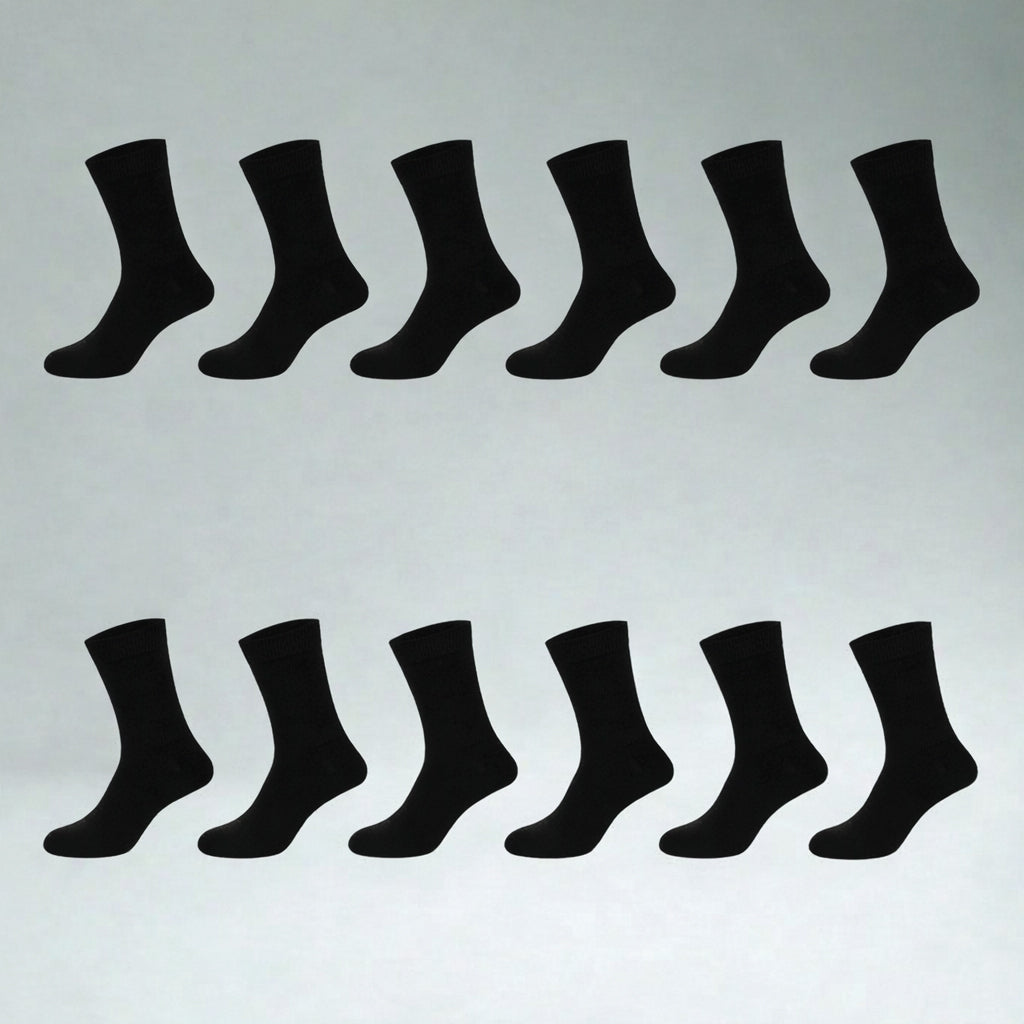 12 Pairs Plain Black Long Combo Pack