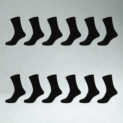 12 Pairs Plain Black Long Combo Pack