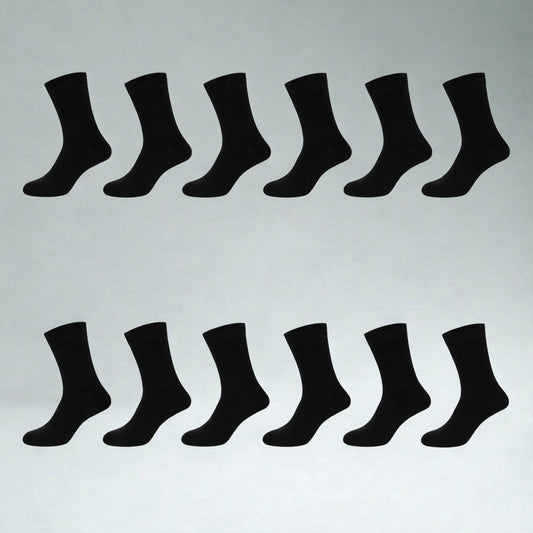 12 Pairs Plain Black Long Combo Pack