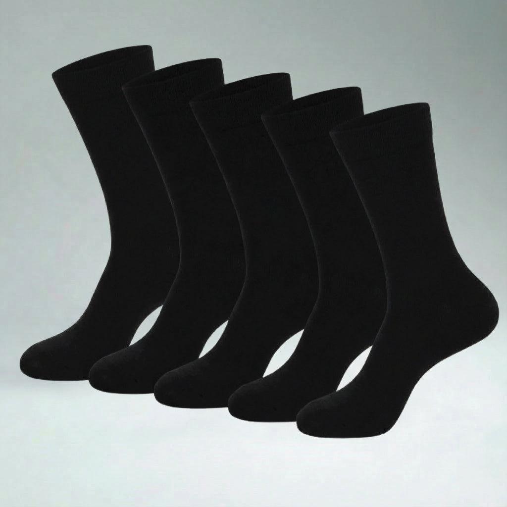 5 Pairs Combo Pack Plain Black Long Socks