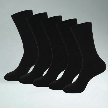 5 Pairs Combo Pack Plain Black Long Socks