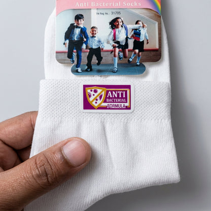 Kids School Antibacterial Ankle Socks – 6 Pair Combo | White