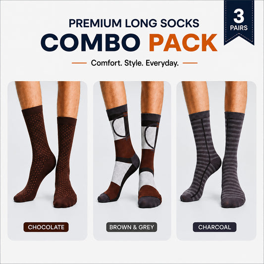 Premium Long Socks 3 Pair Combo Pack for Men