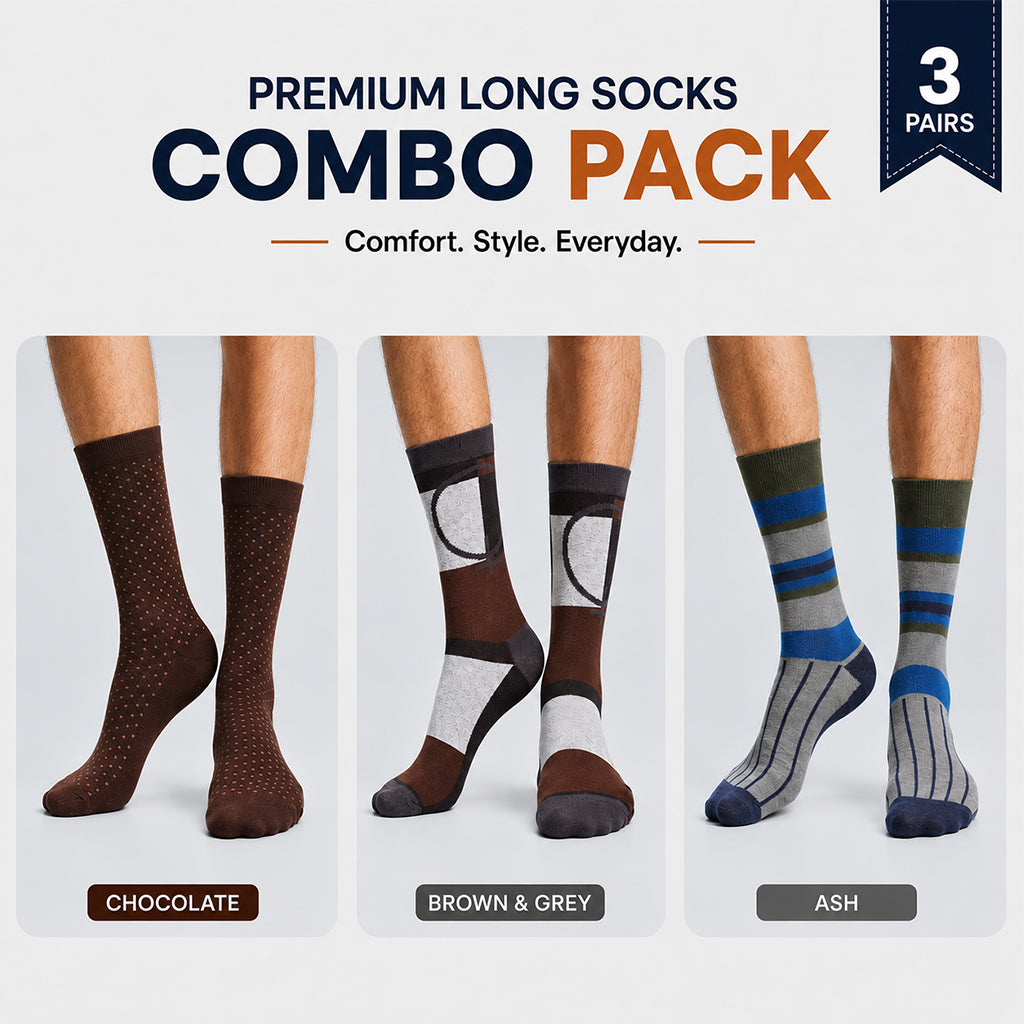 Premium Long Socks 3 Pair Combo Pack for Men