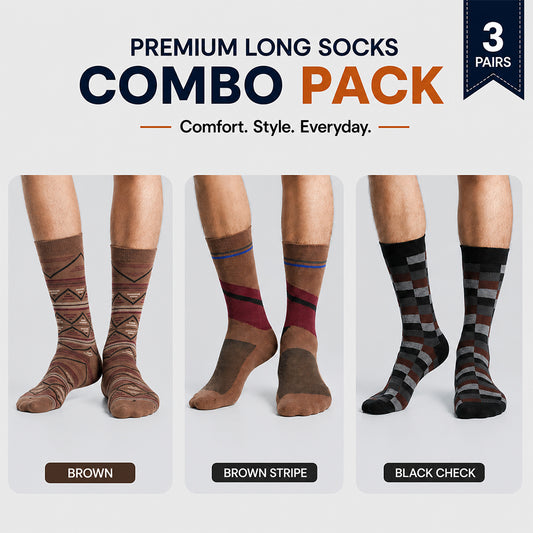 Premium Long Socks 3 Pair Combo Pack for Men