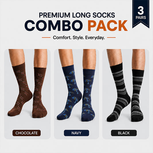 Premium Long Socks 3 Pair Combo Pack for Men