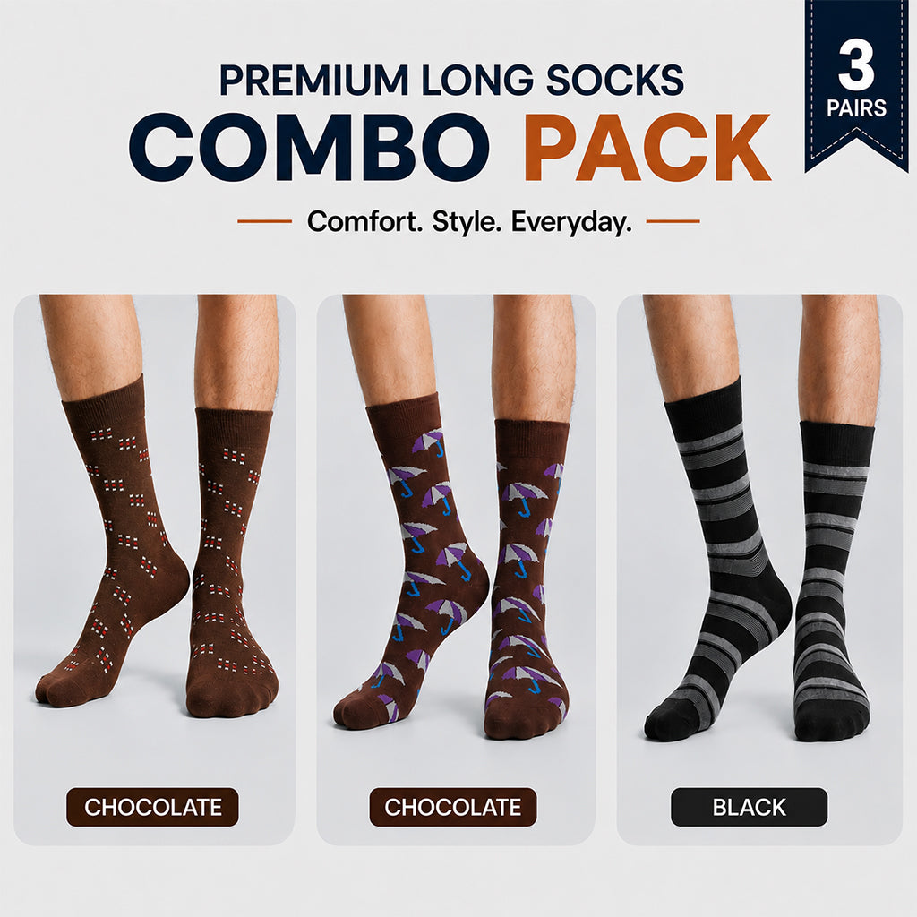 Premium Long Socks 3 Pair Combo Pack for Men