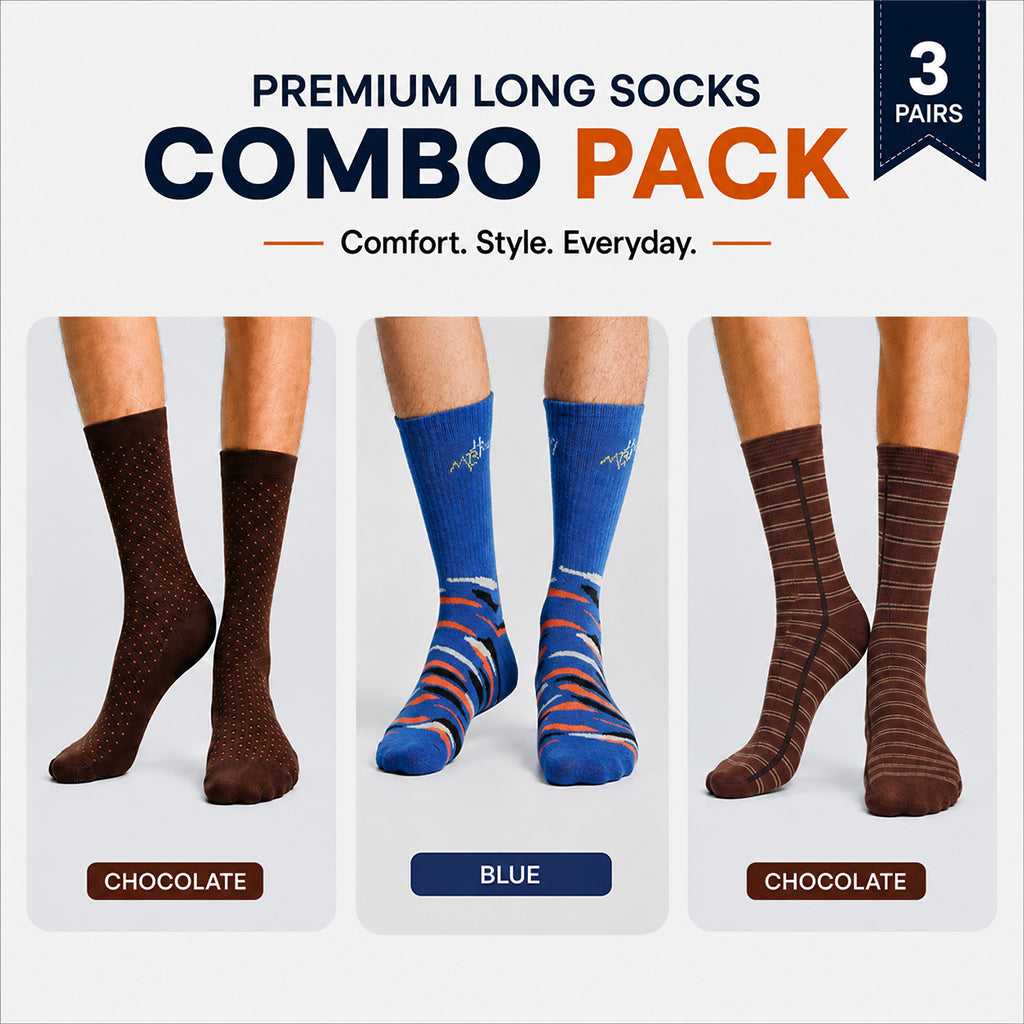 Premium Long Socks 3 Pair Combo Pack for Men