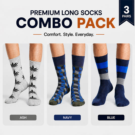 Premium Long Socks 3 Pair Combo Pack for Men
