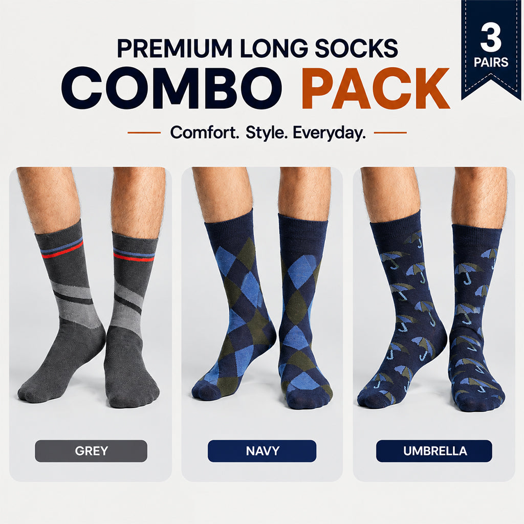 Premium Long Socks 3 Pair Combo Pack for Men