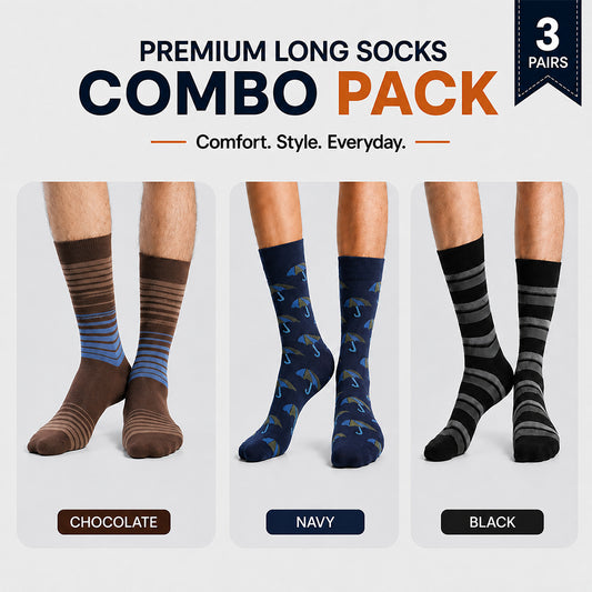 Premium Long Socks 3 Pair Combo Pack for Men