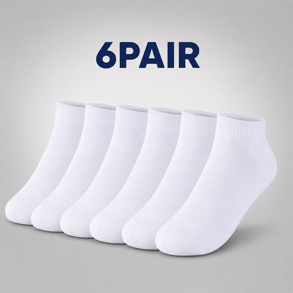 6 Pairs Combo Pack Plain White Ankle Sock
