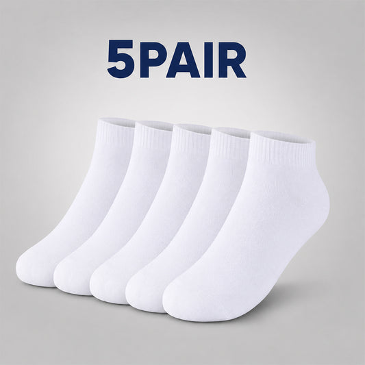 5 Pairs  Combo Pack Plain White Ankle Socks