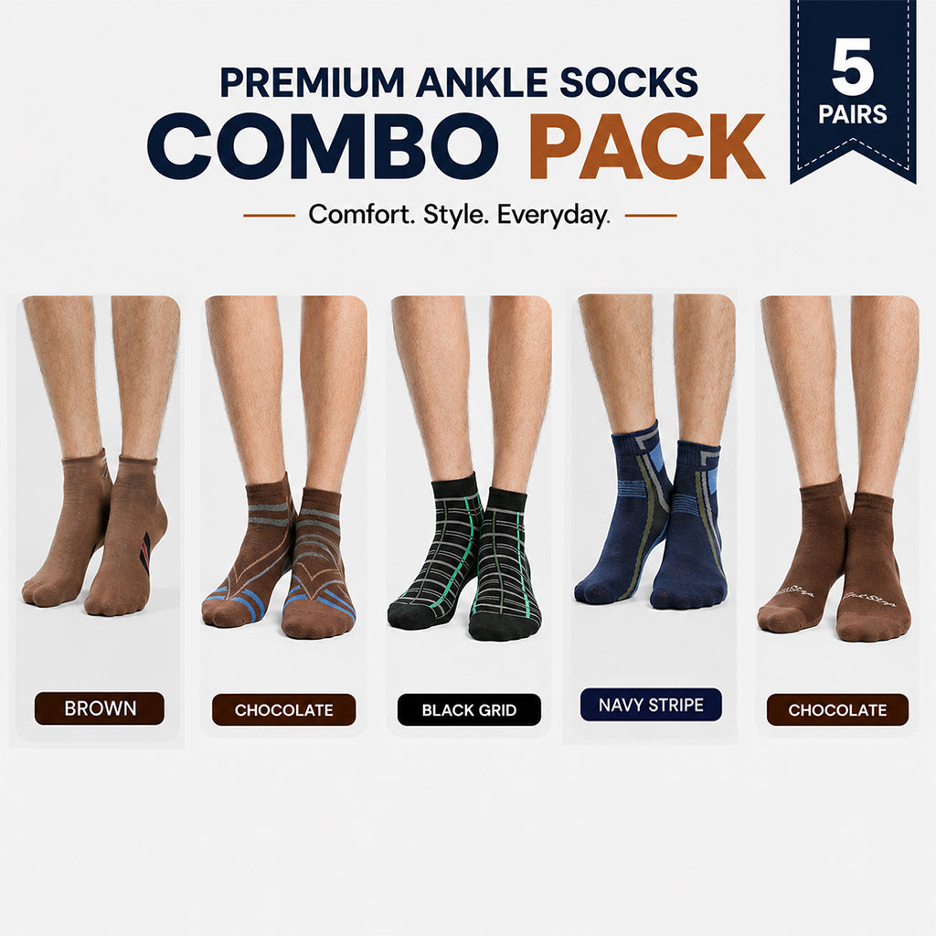 Premium Ankle Socks 5 Pair Combo Pack for Men
