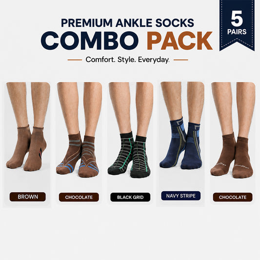 Premium Ankle Socks 5 Pair Combo Pack for Men