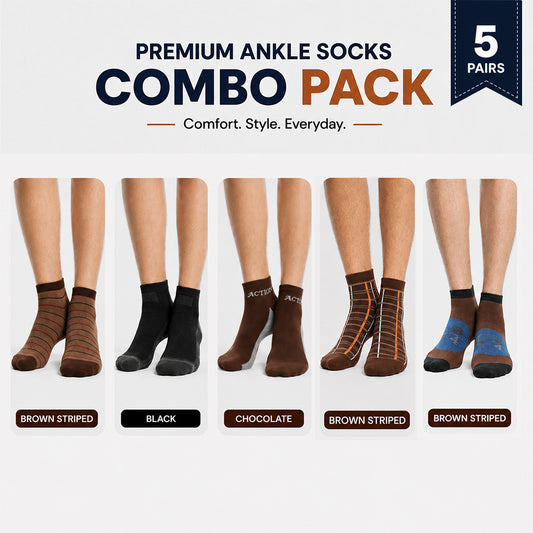 Premium Ankle Socks 5 Pair Combo Pack for Men