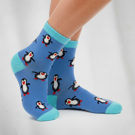 Blue Penguin Pattern Design Kids Socks