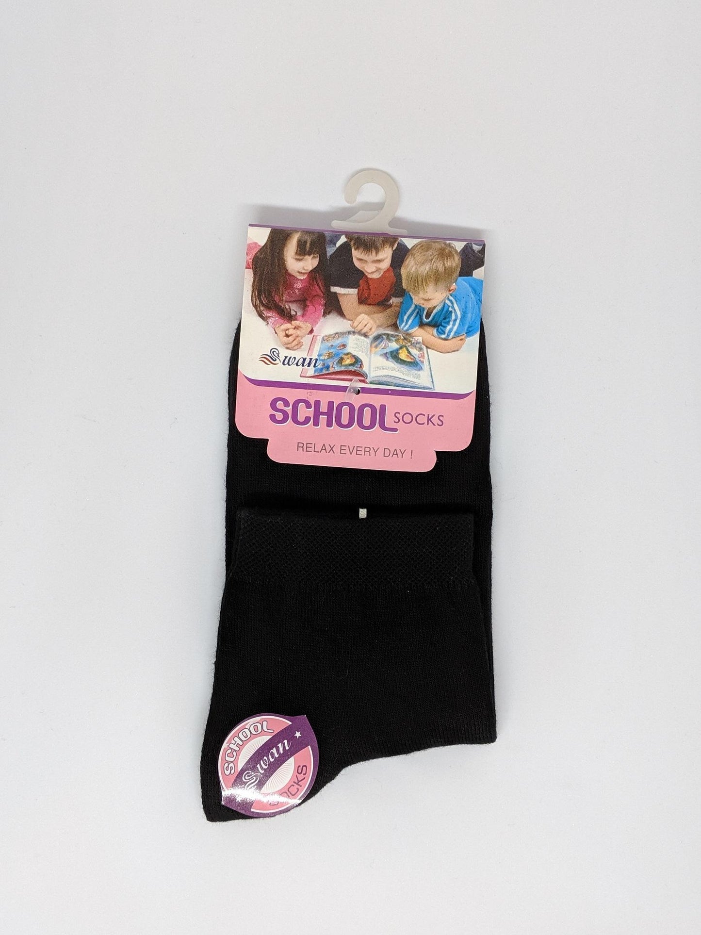 Swan Black School Ankle Socks for Children