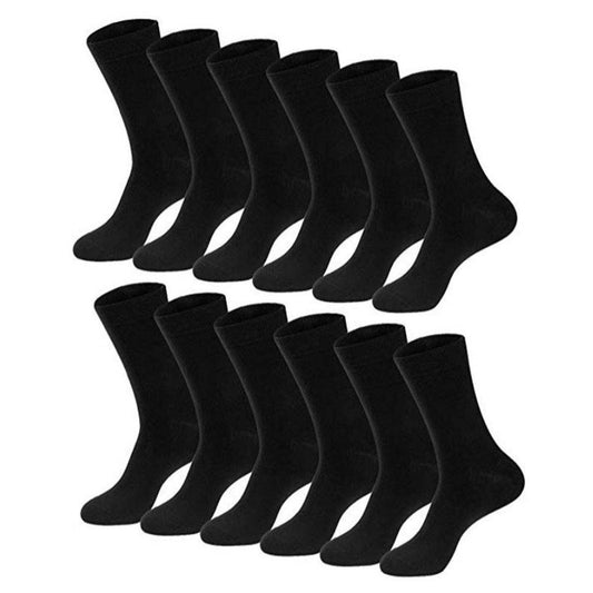 12 Pairs Plain Black Long Combo Pack